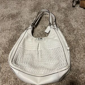 Coach White Woven Leather Shoulder Bag